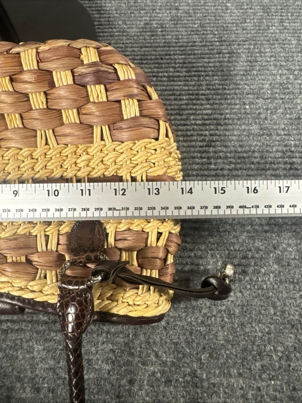 Brighton Woven Raffia & Croc Embossed Leather Purse Floral Lining Boho Beach